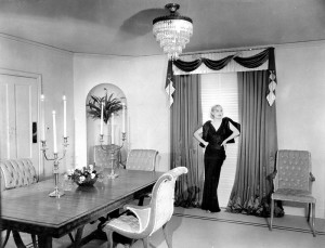 Carole Lombard at home with interior design by Billy Haines