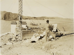 Photographer unknown, Ray Strong Painting the Golden Gate Bridge