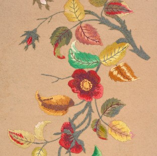 Tablecloth was embroidered in Pennsylvania between 1890 and 1910